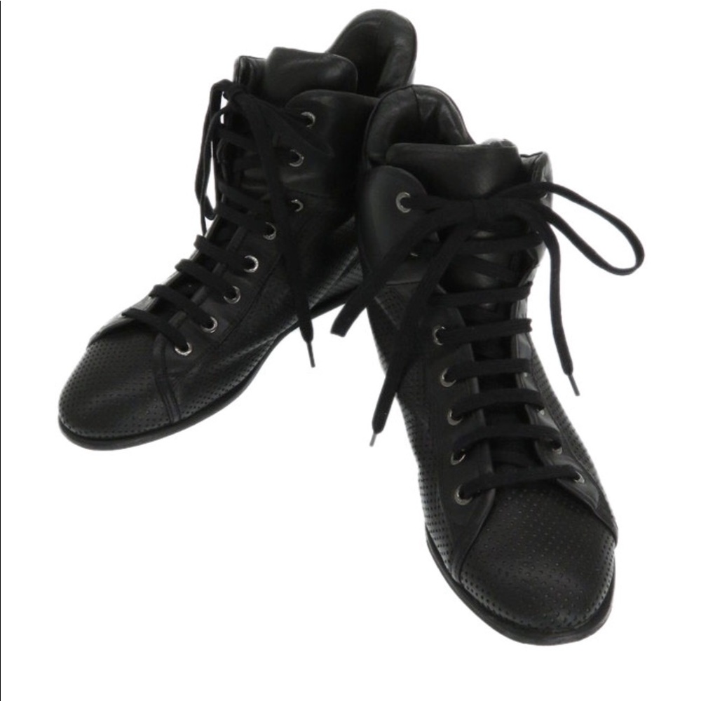 {Chanel} Leather Perforated Hi Top Sneaker Size 39 - Picture 4 of 15